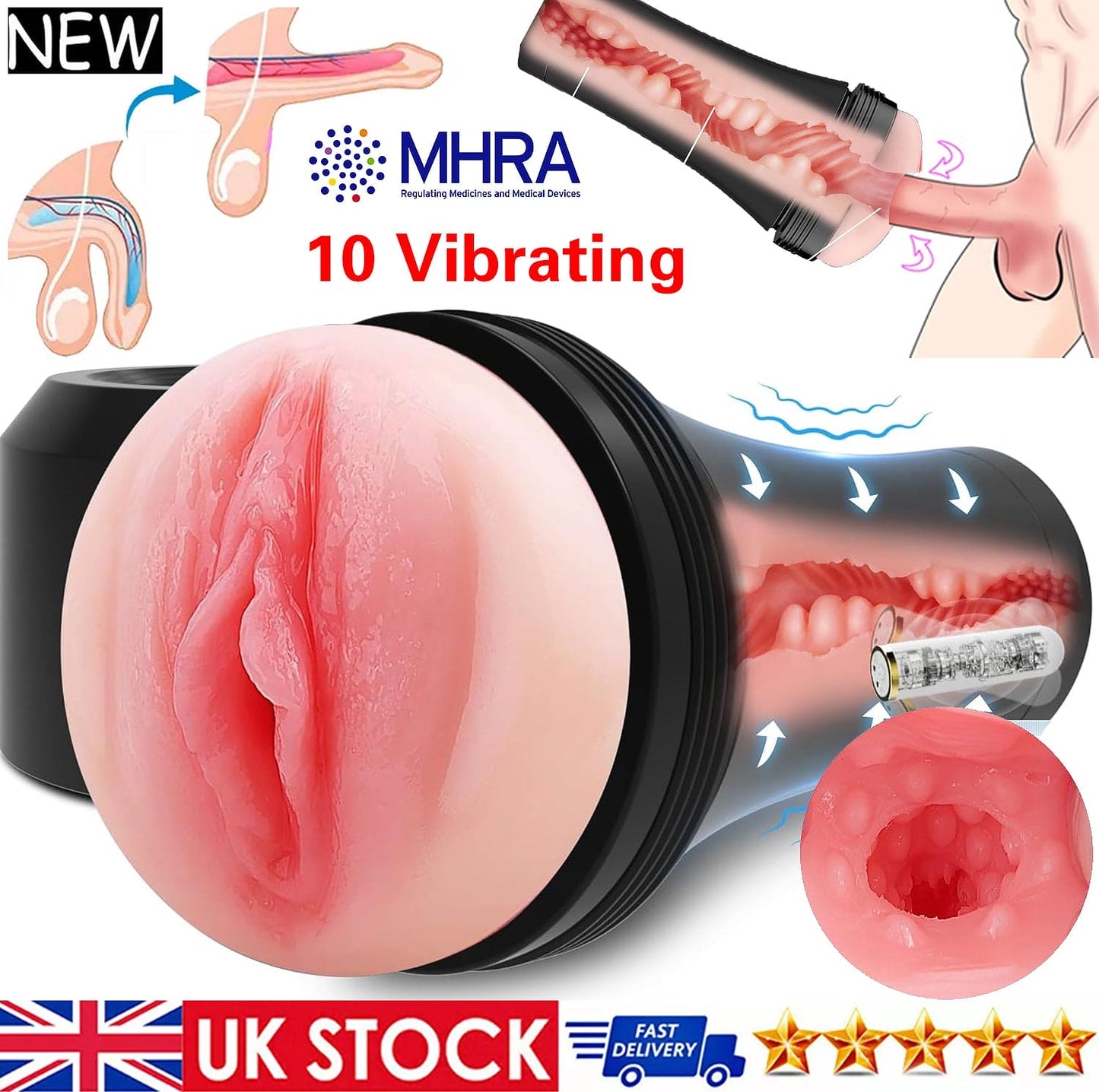 Pocket Pussy Masturbator Stroker Vagina Sex Toys Handsfree Male Cup Vibrator Men