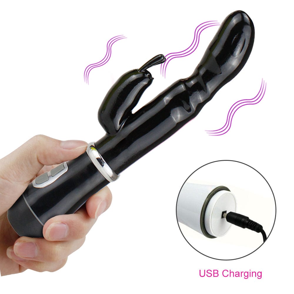 Women Vibrating G-spot Rampant Rabbit Vibrator USB Rechargeable Sex Toys Black - secretera