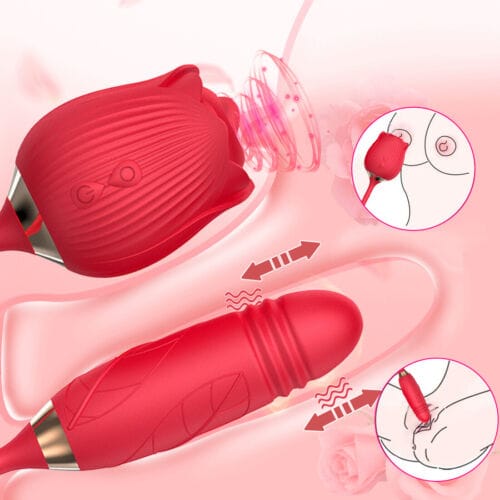 Telescopic Clit Pump Sucking Rose Vibrator G-Spot Dildo Adult Sex Toys for Women - secretera