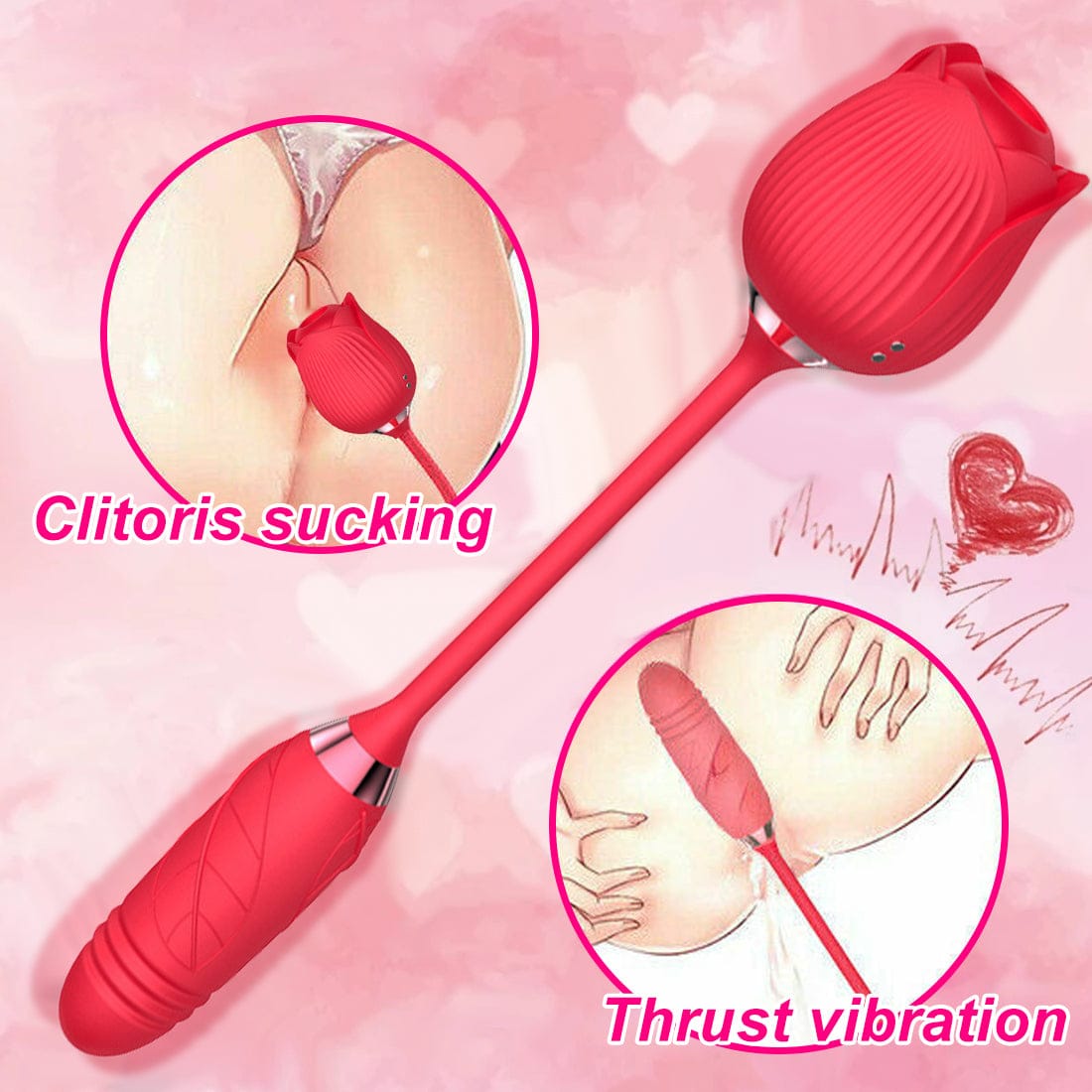 Telescopic Clit Pump Sucking Rose Vibrator G-Spot Dildo Adult Sex Toys for Women - secretera