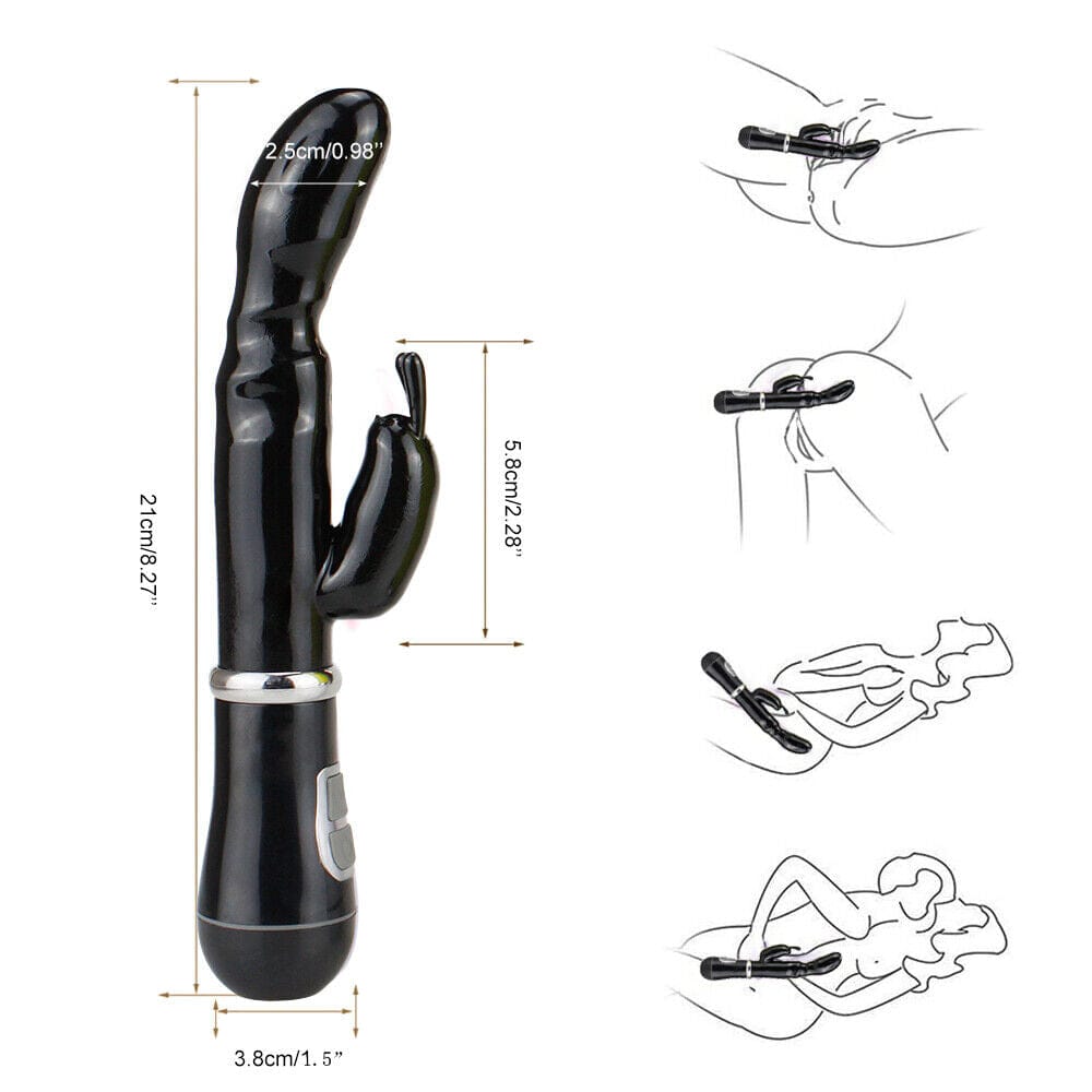 Women Vibrating G-spot Rampant Rabbit Vibrator USB Rechargeable Sex Toys Black - secretera